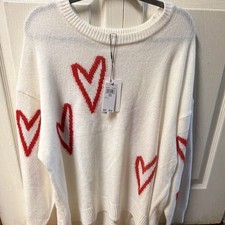 Chelsea & Theodore Womens Ivory Red Heart Kni...
