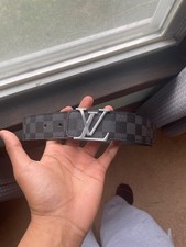 Louis Vuitton Men's Check Dress Belt Buckle Logo Gray Black 115/46