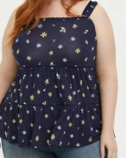 Torrid NAVY DITSY FLORAL SLUB JERSEY SHIRRED HEM OFF SHOULDER TOP Size 1 /1X