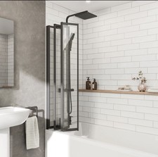 5 Panel Folding Bath Shower Screen 1200mm Pivot Door Matt Black Safety Glass 4mm