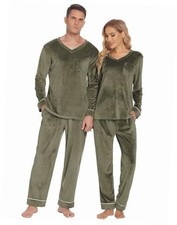 Couples Matching Pajamas Sets Velvet PJs Set for Men Large Women Army Green
