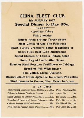 1937 China Fleet Club Peking Dinner Menu U.S. Marine Corps #6N