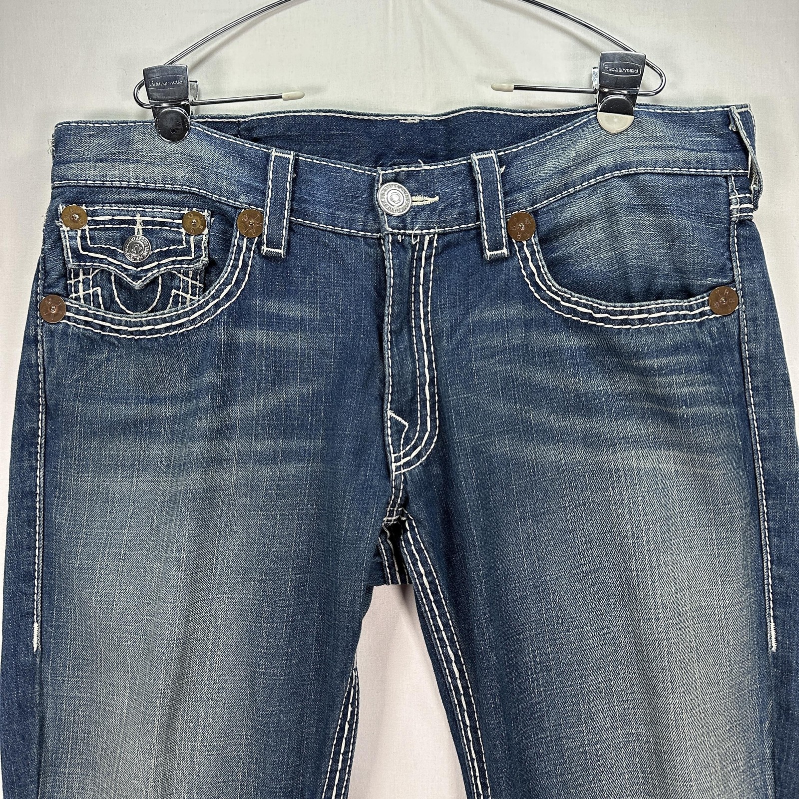 Vintage True Religion Ricky Jeans Mens 38 Blue Straight Leg Rope Wide Stitch USA thumbnail 4