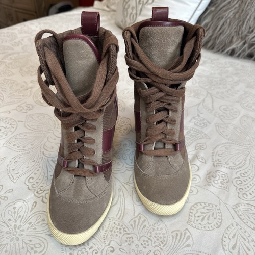 CHLOE’ Kasia Brown Suede Leather Wedge Sneakers - Women’s Size 7.5 Shoes - Picture 3 of 14