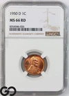 1950-D Lincoln Cent Wheat Penny, RED, NGC MS-66 RD ** Gorgeous!