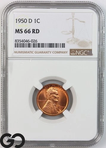 1950-D Lincoln Cent Wheat Penny, RED, NGC MS-66 RD ** Gorgeous!