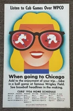 1956 Chicago Cubs Wrigley Field Home Schedule 14x22 Cardboard Advertising Sign