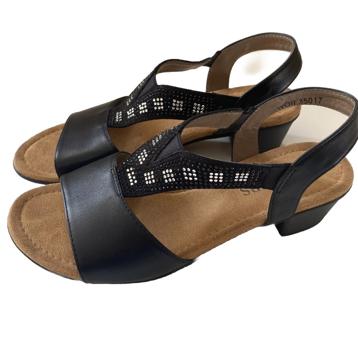 Pavers Sandals Black Leather Women Open Toe Heeled Casual Shoes Ladies Uk  Sz 7 | eBay