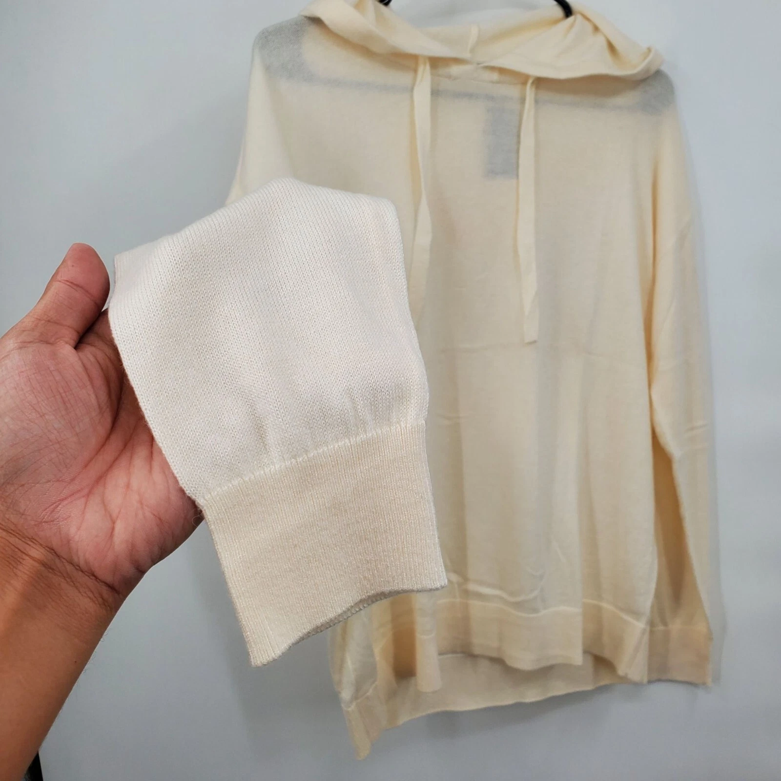 OFF WHITE Felpa con cappuccio mista cashmere Member's Mark oversize premium small donna nuova con etichette crema