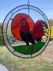 Artesian Suncatcher Stained Glass Colorful Rooster Hanging Window 12inch Dia