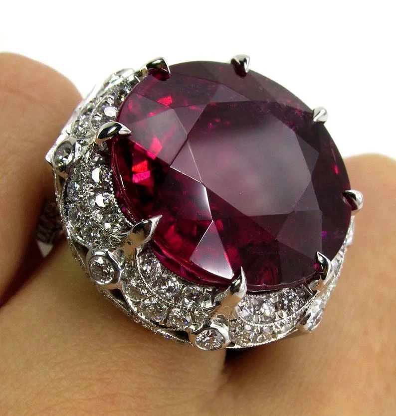 Huge Vintage Lab-Created 53.2CT Round Ruby Gorgeous 935 Argentium Silver Ring - Image 3 of 4