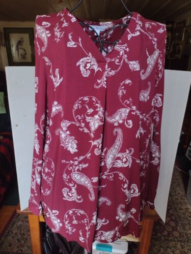 NWT Kim Rogers Curvy Paisley Cotton V Neck Tunic Blouse Size L Long Sleeved