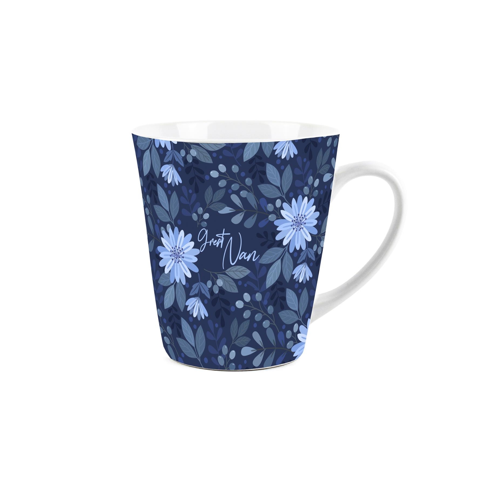 Great Nan Gift Mug - Dark Blue Flowers Ceramic Latte Mug Present