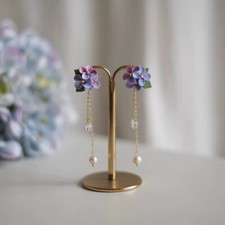 Blue Purple Hydrangea Flower Earrings Polymer Clay Studs Handmade Gift for Women