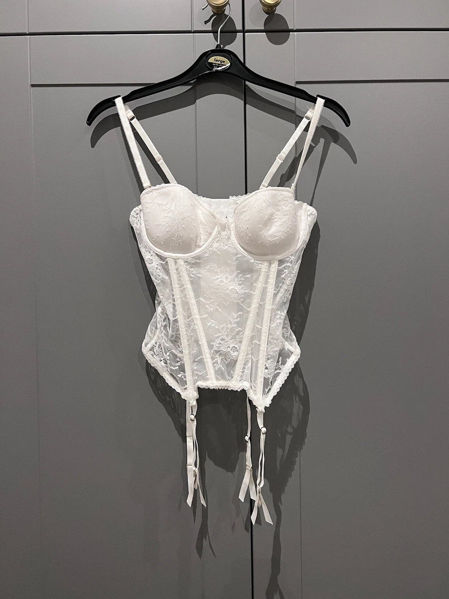 H M White Lace Garter Corset Teddy Lingerie UK10 eBay