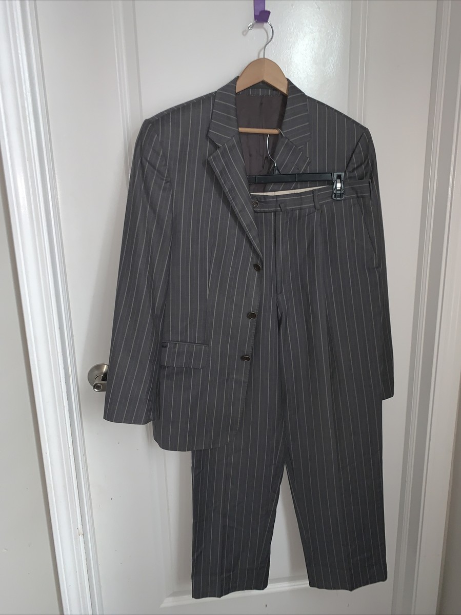 Vintage Vitale Barberis Canonico Super 140 Custom Gray Pink Stripe