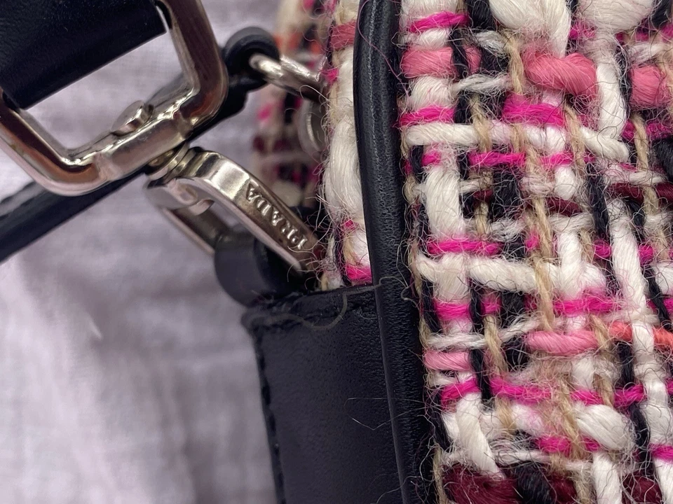 Prada 黑色皮革粉色粗花呢手提包迷你托特包羊毛丝绸复古原始 — 第 4/4 张图片