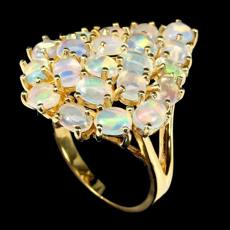 925 Anello Argento Sterling Ovale Opale di Fuoco Naturale Gemma Gioielli Misura - Immagine 2 di 4