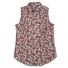 NWT J. Crew Watermelon Sleeveless Poplin Shirt Signature Fit Button Up Shirt XXS