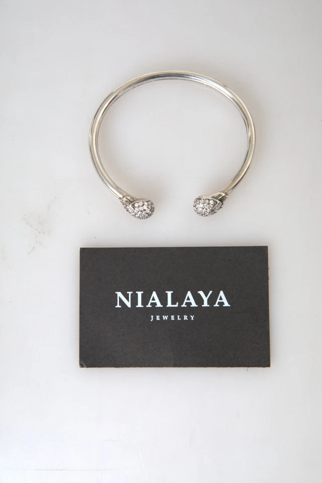 NIALAYA Authentic Bracelet Women Skull Cubic Zirconia 925 Bangle s. XL 500usd - Image 2 of 4