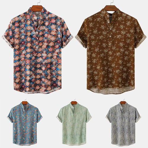 Camicia blusa tunica uomo spiaggia sciolta casual abbottonata Hawaii vacanza top moda - Foto 11 di 19