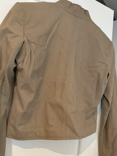 Veda Leather Cropped Jacket Taupe Elasticated Sleeve Medium - Picture 15 of 18