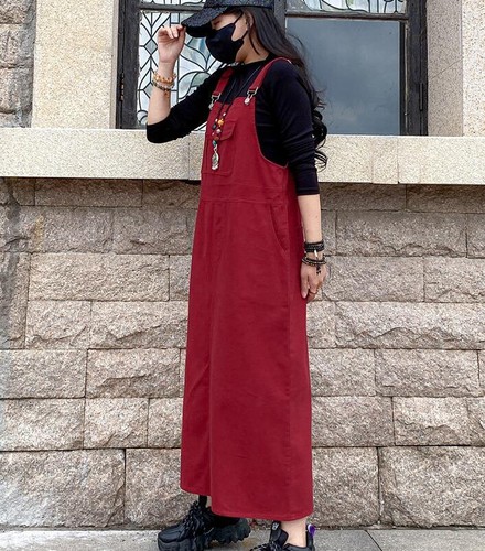 New Women's Suspender Dress Solid Jumpsuit Corduroy Bib Overalls Baggy Rompers - Picture 15 of 22