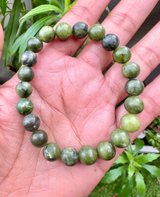 Nephrit Jade Perlen Armband für Glück, Optimismus, Freundschaft und Freude 