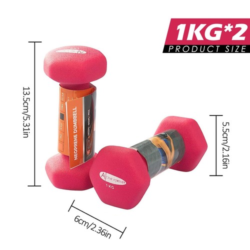 2025New Neoprene Dumbbells Set of 2PC,1Kg,Hex Non-Slip for Home/outdoor Workout - Picture 2 of 6