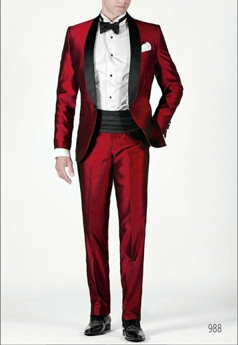 Uomo Smoking Abito Rosso da Sposa Festa Abbigliamento Cena Designer Giacca  Pants | eBay