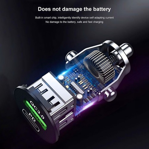 2 Port 20w Car Phone Charger Dual USB A C PD Metal 12V Cigarette iPhone Charging - Picture 5 of 9