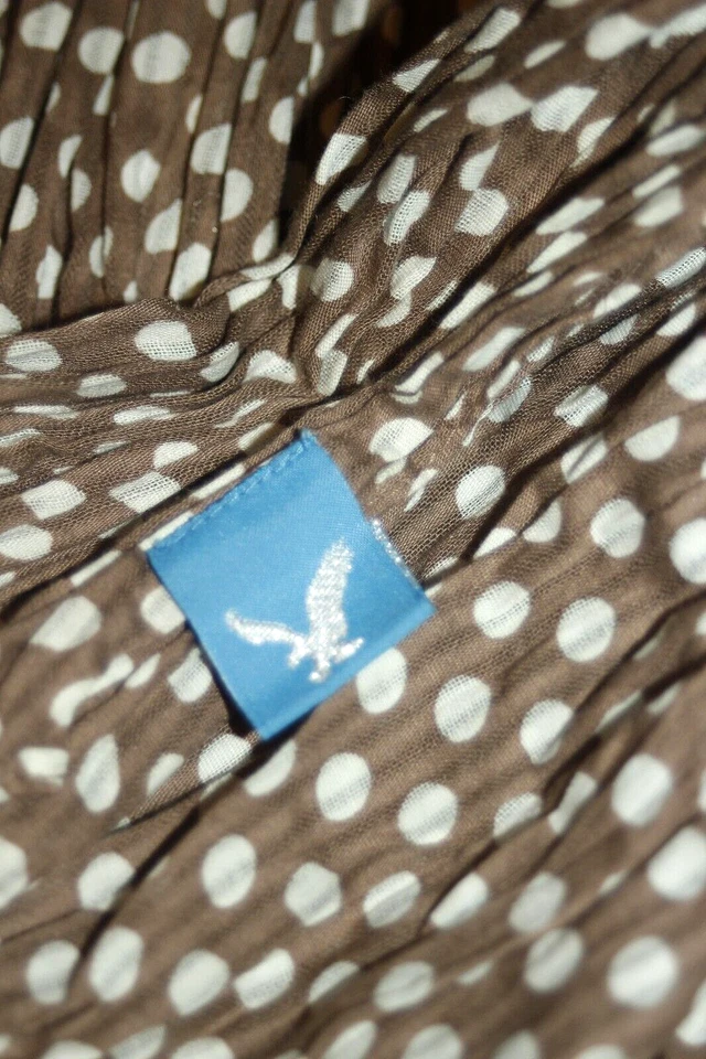 AMERICAN EAGLE Bufanda Larga Marrón Taupe con Lunares Blancos Plisados *XLNT++ Foto 3 de 4