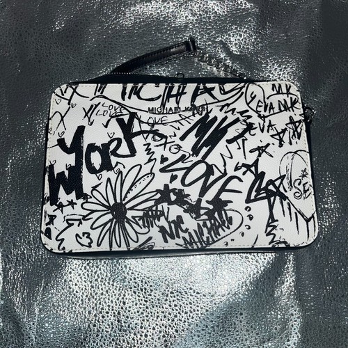 Michael Kors Women Crossbody Bag Black White Mott Graffiti Leather - Picture 2 of 8