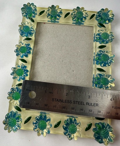 Cornice fotografica acrilica lucite fiori gialli blu vintage - Foto 8 di 18