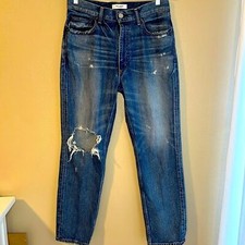 Moussy Vintage Womens Stone Whisker Wash Distressed Jeans Blue Denim 28 Japan