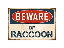 Beware Of Raccoon 8" x 12" Vintage Aluminum Retro Metal Sign VS352