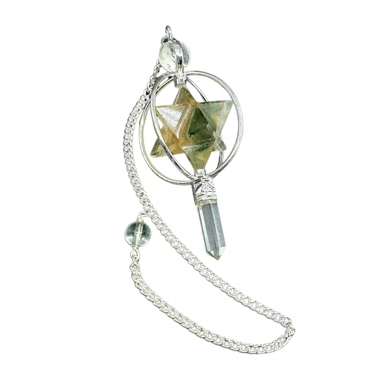 Fluorite pendulum Spinning Merkaba Crystal 3 Part Quartz Ball Point Divination