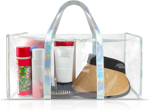 Tote Bag for Women Clear Gym Bag PVC Beach Bag Duffel Bag Durable Metal Zipper
