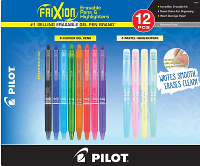 FriXion Pilot Erasable Pens and Highlighters Made in Japan, 12 Pieces