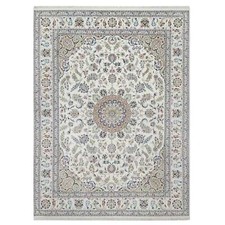 8'10"x12'4" White Nain with Flower Design Hand Knotted Wool and Silk Rug R91124