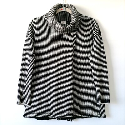 Cabi 3167 Womens Black Turtleneck Striped Fergie Drop Shoulder Sweater Size S