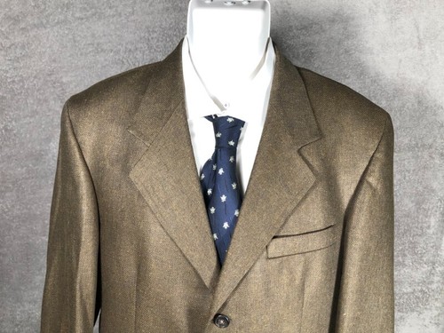Vtg Tweed Wool Blazer Jacket Men Grey Olive 40R 3 Button Dressy Lapel Pocket - Picture 4 of 17
