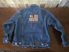 Vintage Ralph Lauren Polo Size Kids 6/6x USA Flag Denim Blue Jean Jacket