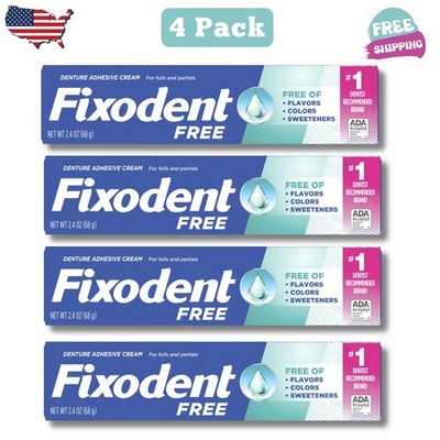 Fixodent Complete Free Denture Adhesive Cream, 2.4 oz, 4 Pack
