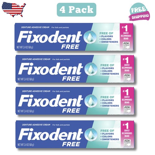 Fixodent Complete Free Denture Adhesive Cream, 2.4 oz, 4 Pack