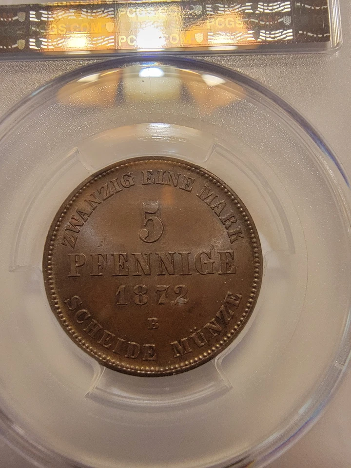 Germany 1872- B Meck- Schwerin 5 Pfe, Low Mintage 459k, PCGS MS 65 BN, TOP POP - Image 4 of 4