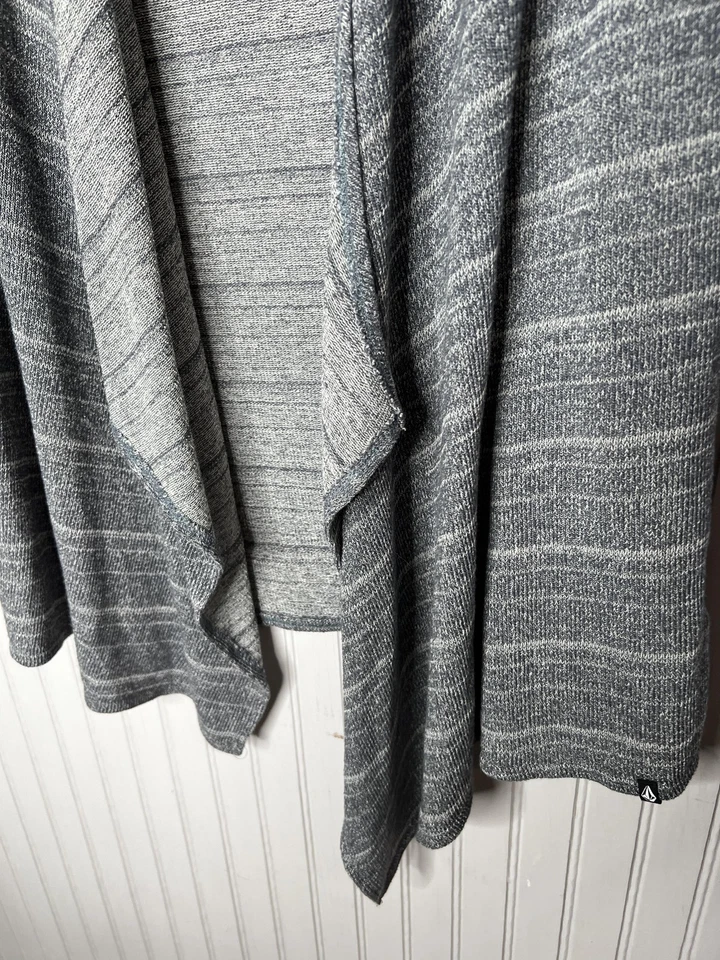Volcom Cardigan Sweater Womens Large Gray Striped Open Front Lightweight Drape - Image 4 of 4