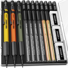 1.3mm Mechanical Pencil Set with 72 Lead Refills, 3PCS Metal Weatherproof Bod...