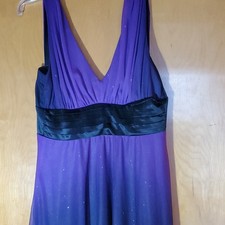 Kathy Roberts Purple Blue Glitter Strappy Sleeveless V-Neck Long Evening Dress 8