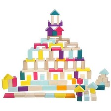Drewniana zabawka Kidiwood drewniane klocki budowlane kolorowa mieszanka 100 szt.